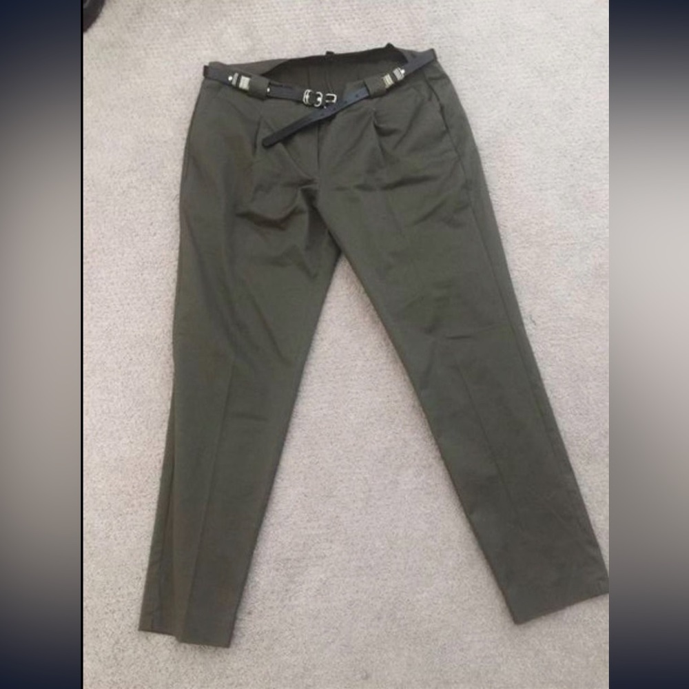 mango cotton pants black leather belt with metal dec